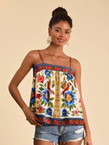 Travachic Damen lose tropisches Muster Top mit Spaghettiträgern, Sommerurlaub, süße Sommer Tops, Sommer Outfits für Damen