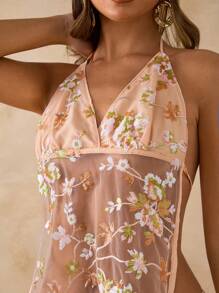 SHEIN BAE Áo yếm hở lưng cổ chữ V gợi cảm trang trí hoa sequin cho nữ, thích hợp cho giải trí, ngày lễ, lễ hội âm nhạc - trái cam - Xem 6