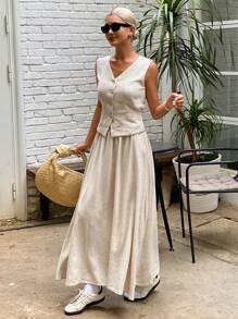 DAZY Women Two Pieces Outfits For Daily Wear Linen - Apricot - View 4