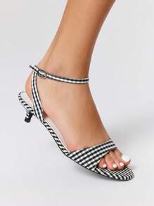 ROMWE Kawaii Elegant Plaid Fabric Kitten Heel Ladies Sandals