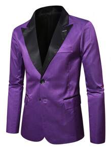 Manfinity Bizformal 男士绅士商务撞色尖领西装外套，适合舞会、典礼等场合 - 紫色 - 查看 4