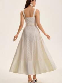 BELROSIE New French Style Sleeveless Mesh Patchwork Thick Satin Maxi A-Line Dress For Women Elegant FashionableOld Money Style  For Summer Spring Fall Autumn - Apricot - View 2