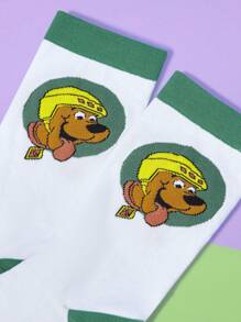 SCOOBY-DOO X SHEIN 1 Paar Damen Kontrast-Farben Socken mit Cartoon Welpen Muster, modisch und niedlich