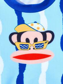 Paul Frank X SHEIN Áo thun tay ngắn họa tiết khỉ cho bé trai và quần bơi cạp chun - Màu xanh lam - Xem 5