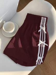 Damen Shorts in großen Größen, Sommermodell mit elastischer Taille, seitlichen Streifen und Schleifen-Verzierung, Lässig-Look