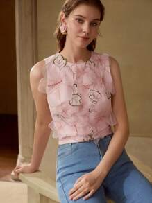 MOTF PREMIUM Camiseta de tirantes con aplicaciones florales y detalles de perlas falsas - Rosa - Ver 7