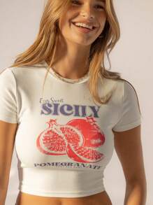 Aralina 女式 Y2K 图案印花短款短袖 T 恤，夏季度假图案上衣，非常适合乡村音乐会和海滩度假 - 白色 - 查看 9