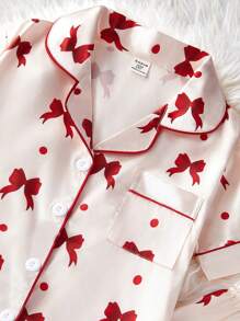 Tkanina poplinowa w kolorze koralowym na Walentynki Elegancki biały wzór motyla Spodnie na całej długości Luźny kardigan z krótkim rękawem Zestaw odzieży wypoczynkowej dla nastolatek