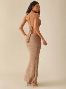 Hauture Women's Sexy Summer Elegant Vacay Ivory Knit Maxi Dress