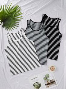 SHEIN 3 件男士无袖条纹背心，夏季休闲背心套装 - 彩色 - 查看 1