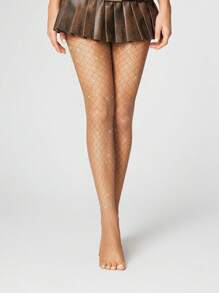 ROMWE Grunge Punk 1 par de calcetines de rejilla con diamantes de imitación calados en estilo Academia Oscura