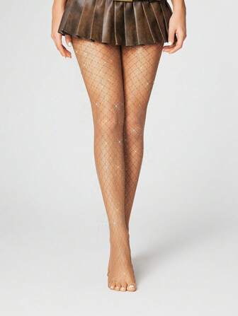 Grunge Punk 1 par de calcetines de rejilla con diamantes de imitación calados en estilo Academia Oscura