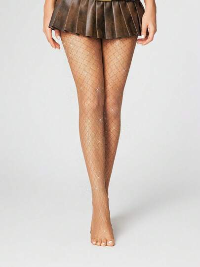 Grunge Punk زوج من الجوارب ذات الطراز الكلاسيكي الراقي والمنقوشة بشكل معين مع فتحات وإكسسوارات حجر راين