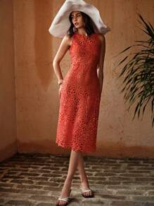 MOTF PREMIUM CUT OUT ZIPPER COVER UP DRESS FOR SUMMER BEACH VACATION - Orange - View 8