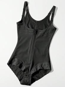 SHEIN 1pc Women's Solid Color Lace Patchwork Shapewear Jumpsuit - Black - View 7