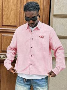 AXEPEAK Camisa holgada de manga larga con rayas, inspirada en la moda callejera