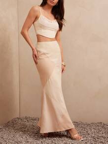 L'Amorae Women Elegant Simple Colorblock Plaid Mermaid Hem Skirt - Multicolor - View 4