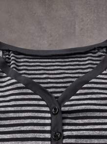 SHEIN EZwear Damen gestreiftes Muster V-Ausschnitt Lässig Kurzarm T-Shirt, Sommer