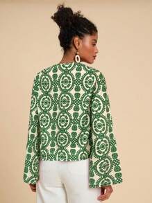 Travachic Áo cánh tay dài dáng rộng in họa tiết cổ điển bằng vải chiffon cho kỳ nghỉ, Mùa hè, Đồ đi biển, Mùa xuân và mùa hè, Lễ Phục sinh, Bãi biển, Kỳ nghỉ xuân, Phụ nữ đi nghỉ, Buổi hòa nhạc, BOHO, Bohemia, Lễ hội âm nhạc, Kỳ nghỉ nhiệt đới, Ngày 4 tháng 7, Ngày lễ - màu xanh lá - Xem 2