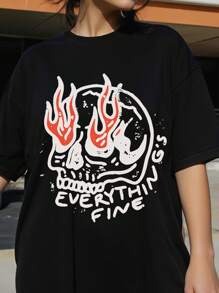 SHEIN EZwear 大码休闲夏季骷髅印花T恤