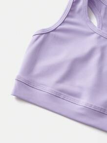 SHEIN 年轻女孩褶皱瑜伽运动弹力舒适弹力简约时尚训练跑步运动背心上衣和短裤套装，经典黑色年轻女孩套装夏季年轻女孩套装冬季裙子套装女孩学校女孩装年轻女孩套装两件套青少年 - 淡紫色 - 查看 5