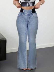 SHEIN Tall Women's Jeans Casual Skinny Stretch Flared Pants Blue Skinny Jeans High Waist Flared Pants Tall Women's Jeans Summer - Light Wash - View 3