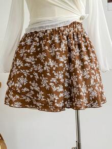 Soleia 红色碎花弹性腰部褶皱曲线下摆休闲度假大码短裤 - 彩色 - 查看 7