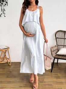 SHEIN 全印花打结吊带哺乳裙，夏季 - 彩色 - 查看 1