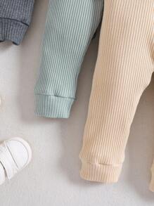 SHEIN Playful Pals 3pcs/Set Baby Boy Ribbed Pants, Versatile Bottoms For Spring & Autumn Chic For Autumn/Winter - Multicolor - View 3