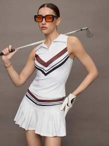 Activina Activina Polo sport casual da donna con blocchi di colore e righe, senza maniche
