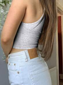 INAWLY Camiseta de tirantes finos con escote en V y estampado floral, de corte ajustado para mujer - Gris - Ver 2