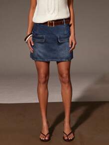 Athîral Women's Casual Washed Short Denim Mini Skirt Cowgirl, Four Seasons, Back To School Girls Outfits - Dark Wash - View 1