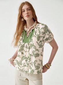 Florisole 波西米亚风格女士拼色度假/节日衬衫