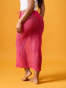 MISSGUIDED Strandaccessoire gehäkelte Maxi Rock mit Seitenbändern, Sommerurlaubs Resort-Kleidung, Mesh Gestrick Lang Badeanzug-Cover-Up mit Schlitz, Urlaubsmode Poolseite - Heißes Pink - Übersicht 2