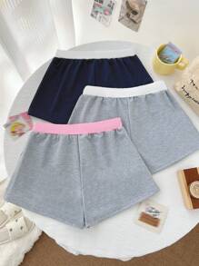 Set de 3 shorts casuales para mujer para usar en casa con texto impreso