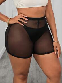 SHEIN PETITE CURVE Plus Sheer Mesh Biker Shorts Without Panty