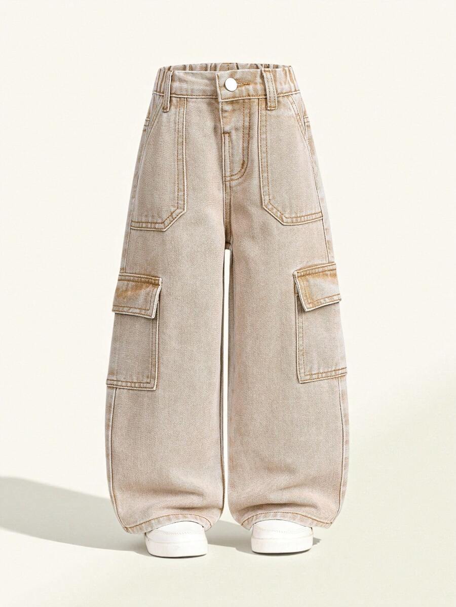 SHEIN Explorewe Young Boy New Khaki Cotton Elastic Waist Cargo Pocket Casual Pants - Khaki - View 1