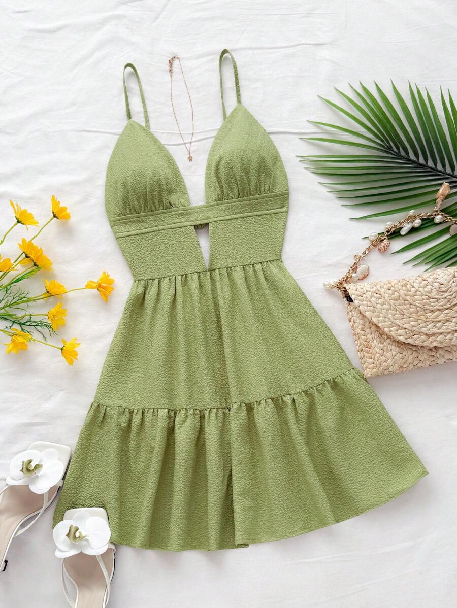 Soleia 度假休闲V领露背红色连衣裙 - 薄荷綠 - 查看 1