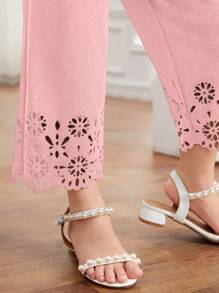 Young Girl Laser Cut Out Wide Leg Pants