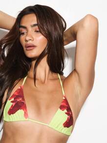 KIZN Two Piece Tropical Hibiscus Print Brazilian Bikini Set Side Tie Summer Beach Swimwear Resort Pool Holiday Swimsuit Beachwear