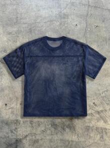 AXEPEAK Camiseta de manga corta con estampado numérico de malla holgada para hombre, edición de verano, escuela, ropa urbana