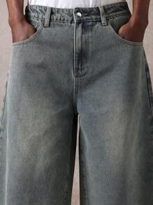 SUMWON 时尚阔腿牛仔百慕大短裤磨边毛边破洞夏季休闲街头风格宽松都市长款牛仔短裤 - 藍色 - 查看 6