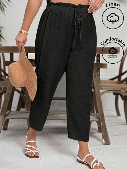 SHEIN VCAY Plus Size Women's Linen Capri Pants, Summer, Beach, Boho, Bohemian