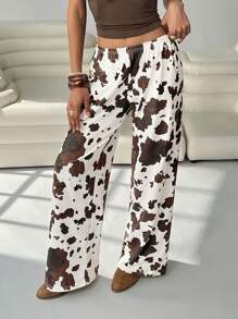 SHEIN EZwear 牛纹休闲宽松女裤