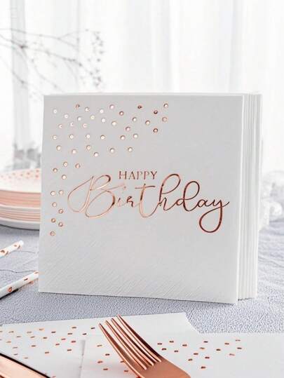 25 Stücke/Set Rose Gold Servietten mit Geburtstagsmotiv, 33x33cm 2-lagig, Partiservietten elegante metallische Rose Gold Folie Dessertservietten für Damen Dinnerfeier, Dekorationen, Valentinstag, Valentinshochzeit, Geburtstag