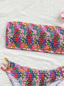 Swim Mod 2026 春夏女士吊带碎花露背性感度假侧高开叉比基尼泳装两件套