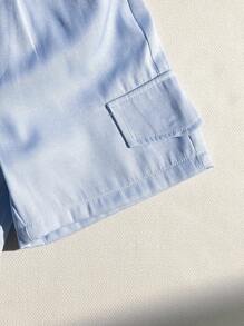 2件套男童纯色前扣短袖T恤和松紧腰短裤套装