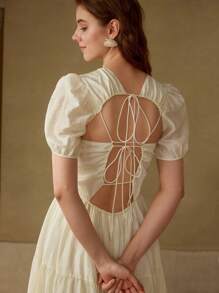 MOTF PREMIUM Vestido sin espalda con lazo - Albaricoque - Ver 4