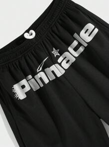 SHEIN Tween Boys Black Letter Print Shorts, Sports Uniform Style Casual, Comfortable, Fashionable, Versatile, Soft Fabric, Suitable For Daily Wear, School, Outings, Outdoor Activities, Spring/Summer - Black - View 4