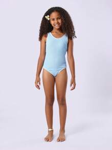 SUMWON 纹理连体泳衣夏季沙滩泳池运动宽肩带露背度假休闲冲浪运动训练游泳 - 藍色 - 查看 2